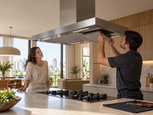 Coifa de ilha Falmec sobre cooktop