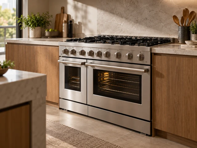 Fogão dual fuel Fulgor Milano em cozinha residencial