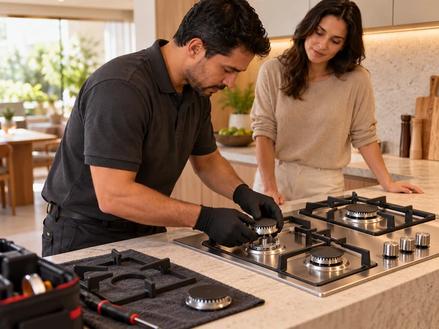 Técnico substituindo peça em cooktop de embutir
