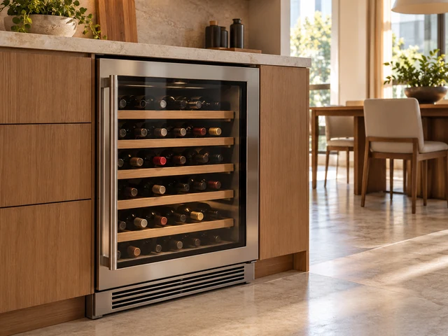 Adega climatizada Viking de embutir com garrafas de vinho
